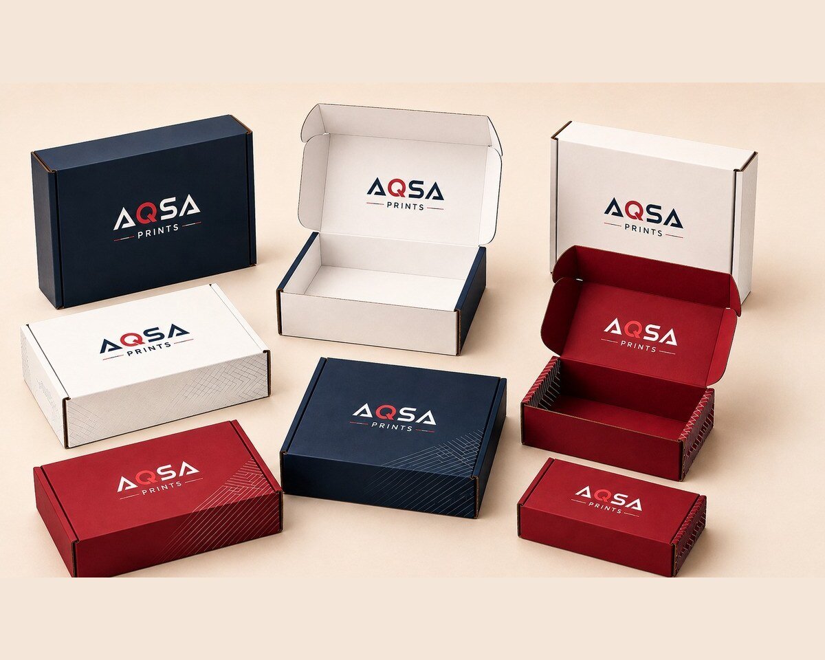 AQSA Prints branded corrugated mailer boxes